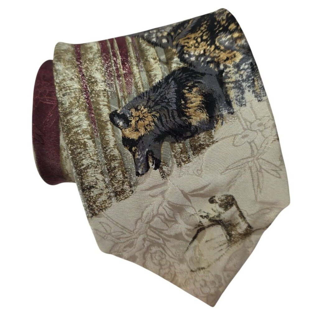 Endangered Species Silk Tie Wolves Forest Scene Made In USA